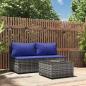 Preview: ARDEBO.de - 3-tlg. Garten-Lounge-Set mit Kissen Grau Poly Rattan