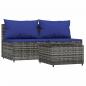 Preview: 3-tlg. Garten-Lounge-Set mit Kissen Grau Poly Rattan