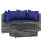 Preview: 3-tlg. Garten-Lounge-Set mit Kissen Grau Poly Rattan