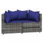 Preview: 3-tlg. Garten-Lounge-Set mit Kissen Grau Poly Rattan