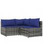 Preview: 3-tlg. Garten-Lounge-Set mit Kissen Grau Poly Rattan