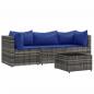 Preview: 4-tlg. Garten-Lounge-Set mit Kissen Grau Poly Rattan