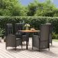 Preview: ARDEBO.de - 5-tlg. Garten-Essgruppe mit Kissen Schwarz Poly Rattan