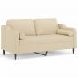 Preview: 2-Sitzer-Sofa mit Zierkissen Creme 140 cm Stoff