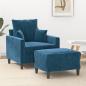 Preview: ARDEBO.de - Sessel mit Hocker Blau 60 cm Samt