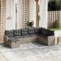 Preview: ARDEBO.de - 8-tlg. Garten-Sofagarnitur mit Kissen Hellgrau Poly Rattan