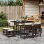 Preview: ARDEBO.de - 9-tlg. Garten-Essgruppe mit Kissen Braun Poly Rattan