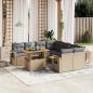 Preview: ARDEBO.de - 9-tlg. Garten-Sofagarnitur mit Kissen Beige Poly Rattan