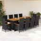 Preview: ARDEBO.de - 11-tlg. Garten-Essgruppe mit Kissen Schwarz Poly Rattan