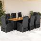 Preview: ARDEBO.de - 9-tlg. Garten-Essgruppe mit Kissen Schwarz Poly Rattan