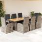 Preview: ARDEBO.de - 9-tlg. Garten-Essgruppe mit Kissen Grau Poly Rattan