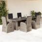 Preview: ARDEBO.de - 7-tlg. Garten-Essgruppe mit Kissen Grau Poly Rattan