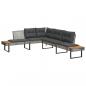 Preview: Gartensofa in L-Form mit Kissen Grau Poly Rattan und Akazie