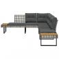 Preview: Gartensofa in L-Form mit Kissen Grau Poly Rattan und Akazie