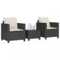 Preview: ARDEBO.de - 3-tlg. Bistro-Set mit Kissen Schwarz Poly Rattan