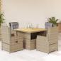 Preview: ARDEBO.de - 5-tlg. Garten-Essgruppe mit Kissen Beige Poly Rattan