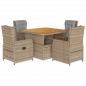 Preview: 5-tlg. Garten-Essgruppe mit Kissen Beige Poly Rattan