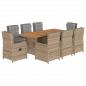 Preview: 9-tlg. Garten-Essgruppe mit Kissen Beige Poly Rattan