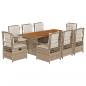 Preview: 9-tlg. Garten-Essgruppe mit Kissen Beige Poly Rattan