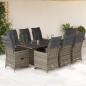 Preview: ARDEBO.de - 9-tlg. Garten-Bistro-Set mit Kissen Grau Poly Rattan