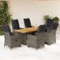 Preview: ARDEBO.de - 7-tlg. Garten-Bistro-Set mit Kissen Grau Poly Rattan