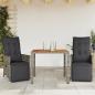 Preview: ARDEBO.de - 3-tlg. Garten-Bistro-Set mit Kissen Grau Poly Rattan