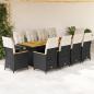 Preview: ARDEBO.de - 11-tlg. Garten-Bistro-Set mit Kissen Schwarz Poly Rattan