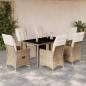 Preview: ARDEBO.de - 7-tlg. Garten-Bistro-Set mit Kissen Beige Poly Rattan