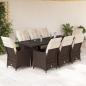 Preview: ARDEBO.de - 9-tlg. Garten-Bistro-Set mit Kissen Braun Poly Rattan