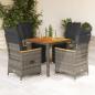 Preview: ARDEBO.de - 5-tlg. Garten-Bistro-Set mit Kissen Grau Poly Rattan