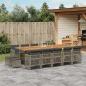 Preview: ARDEBO.de - 15-tlg. Garten-Essgruppe mit Kissen Grau Poly Rattan