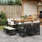 Preview: ARDEBO.de - 9-tlg. Garten-Essgruppe mit Kissen Schwarz Poly Rattan