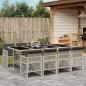 Preview: ARDEBO.de - 9-tlg. Garten-Essgruppe mit Kissen Hellgrau Poly Rattan