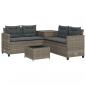 Preview: Gartensofa in L-Form mit Tisch und Kissen Grau Poly Rattan