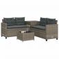 Preview: Gartensofa in L-Form mit Tisch und Kissen Grau Poly Rattan