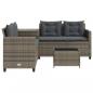 Preview: Gartensofa in L-Form mit Tisch und Kissen Grau Poly Rattan