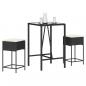 Preview: ARDEBO.de - 3-tlg. Gartenbar-Set mit Kissen Schwarz Poly Rattan