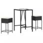 Preview: 3-tlg. Gartenbar-Set mit Kissen Schwarz Poly Rattan