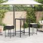 Preview: 3-tlg. Gartenbar-Set mit Kissen Schwarz Poly Rattan