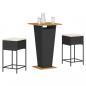 Preview: ARDEBO.de - 3-tlg. Gartenbar-Set mit Kissen Schwarz Poly Rattan