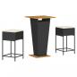 Preview: 3-tlg. Gartenbar-Set mit Kissen Schwarz Poly Rattan