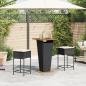 Preview: 3-tlg. Gartenbar-Set mit Kissen Schwarz Poly Rattan