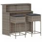 Preview: 3-tlg. Gartenbar-Set mit Kissen Grau Poly Rattan