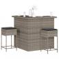 Preview: ARDEBO.de - 3-tlg. Gartenbar-Set mit Kissen Grau Poly Rattan