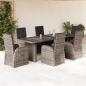 Preview: ARDEBO.de - 7-tlg. Garten-Essgruppe mit Kissen Grau Poly Rattan