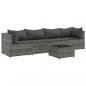 Preview: 5-tlg. Garten-Lounge-Set mit Kissen Grau Poly Rattan