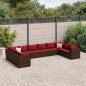 Preview: ARDEBO.de - 10-tlg. Garten-Lounge-Set mit Kissen Braun Poly Rattan