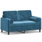 Preview: 2-Sitzer-Sofa mit Zierkissen Blau 120 cm Samt