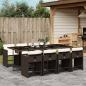 Preview: ARDEBO.de - 9-tlg. Garten-Essgruppe mit Kissen Braun Poly Rattan