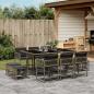 Preview: ARDEBO.de - 11-tlg. Garten-Essgruppe mit Kissen Grau Poly Rattan